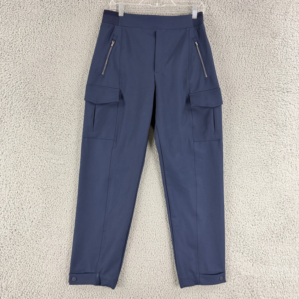 Athleta Endless Cargo Pants Women 8 Navy Blue High Rise Ankle Snap Hiking Travel